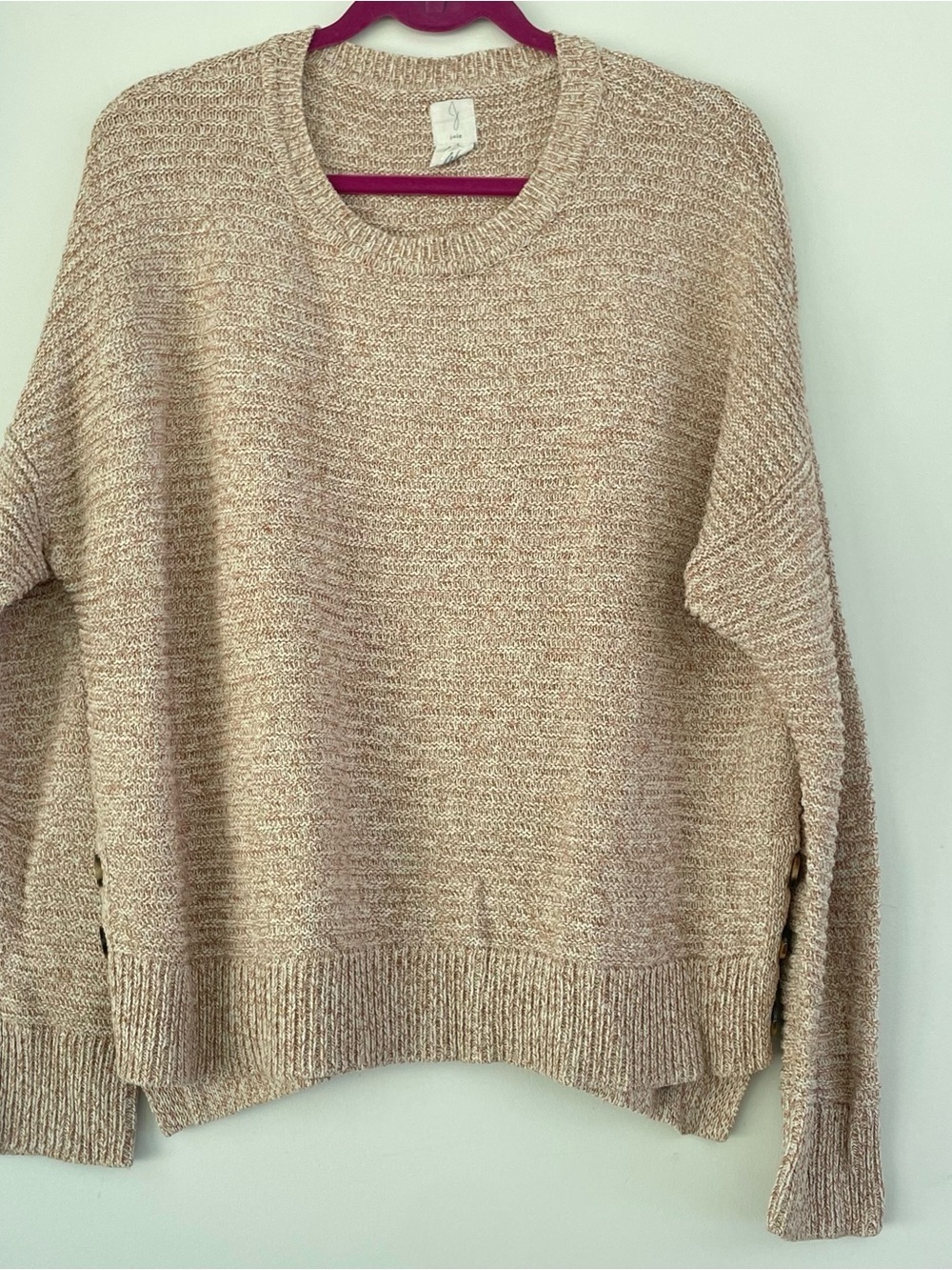 Joie Cozy Cream Knit Sweater - Women's Crewneck 3 side button details size XL